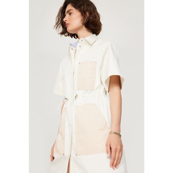 BOSS Hugo Boss Dalema White Khaki Utility Short Sleeve Shirt Dress Size 8 - Picture 4 of 16